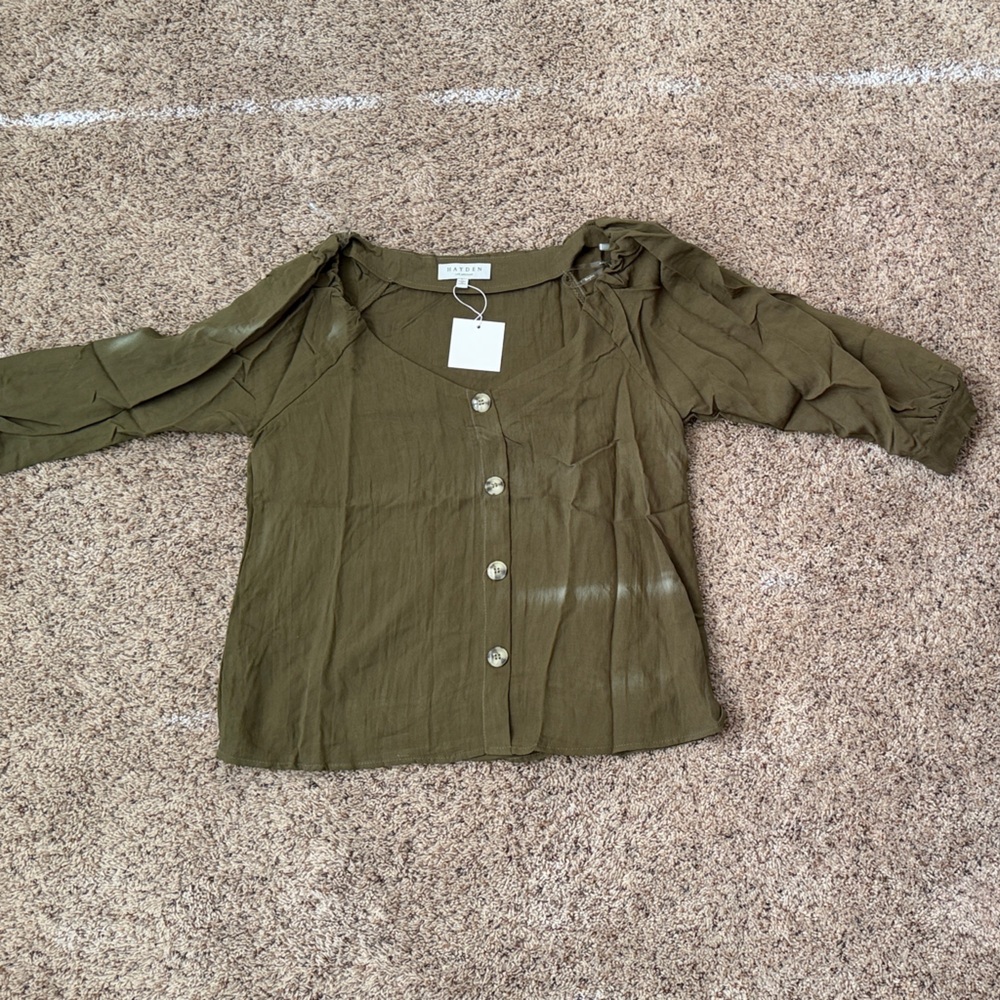 Hayden Olive Button-Up Top